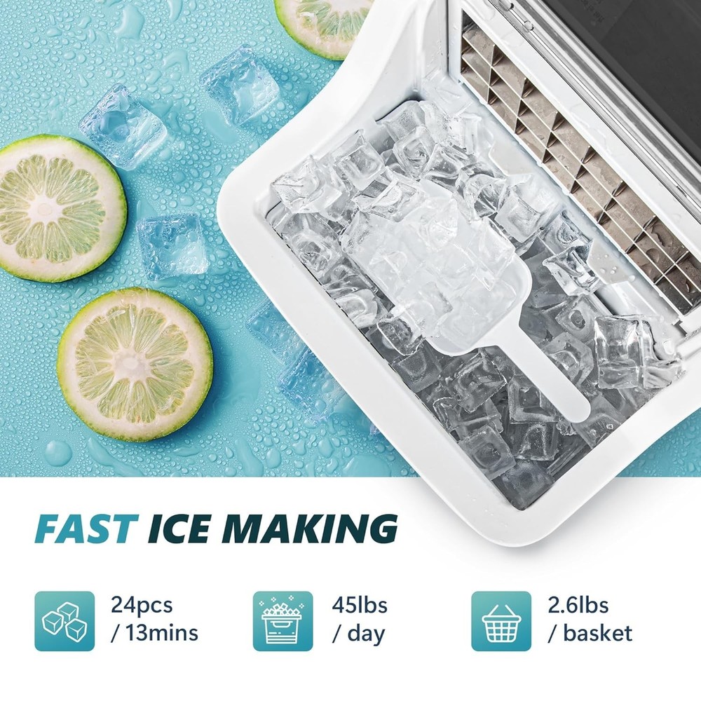 Ice Cube Maker Machine Countertop Portable 45Lbs/Day Self-Cleaning Compact