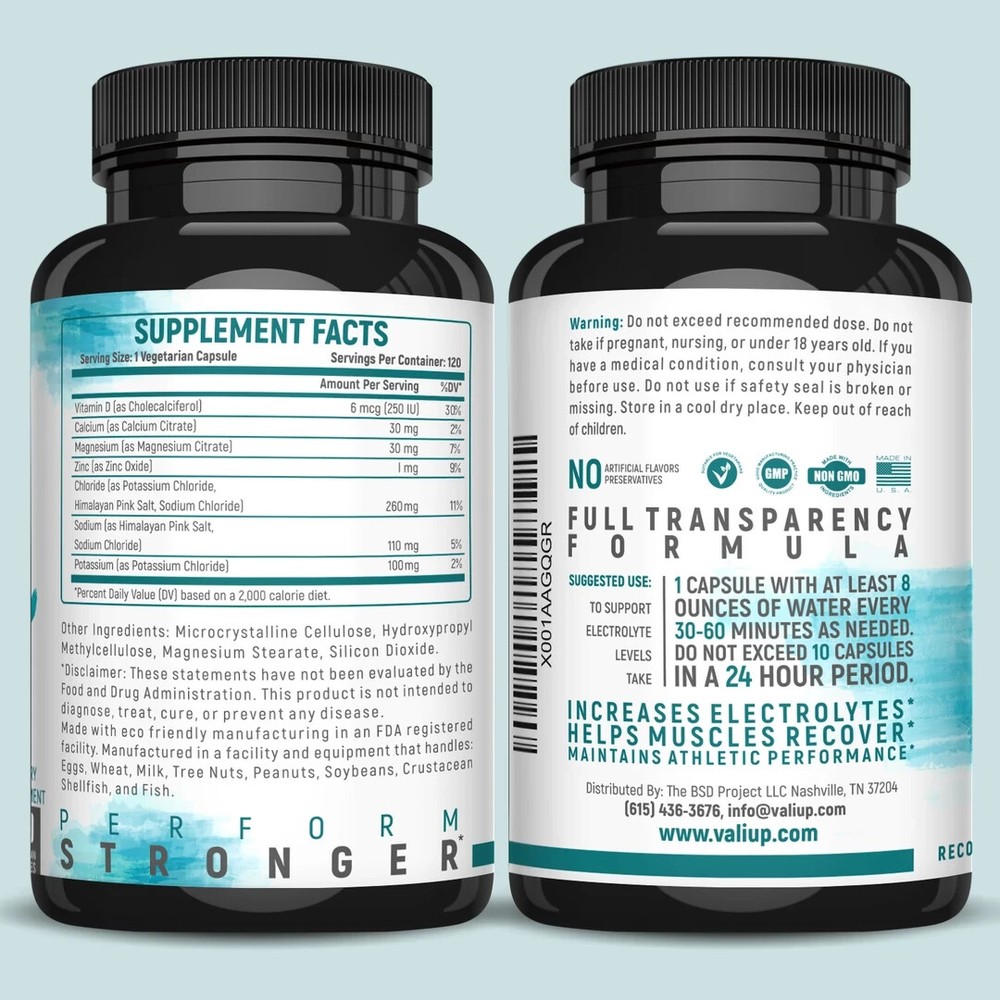 VALI Electrolyte Salts Rapid Oral Hydration Replacement Support - 120 Veg. Caps