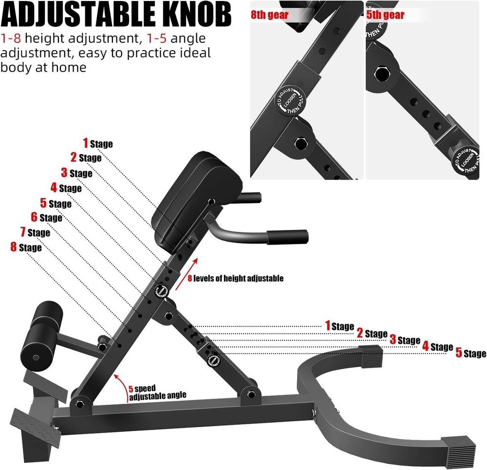 8-Level Roman Chair Back Hyper Extension Exercise Bench Back Training Workout US