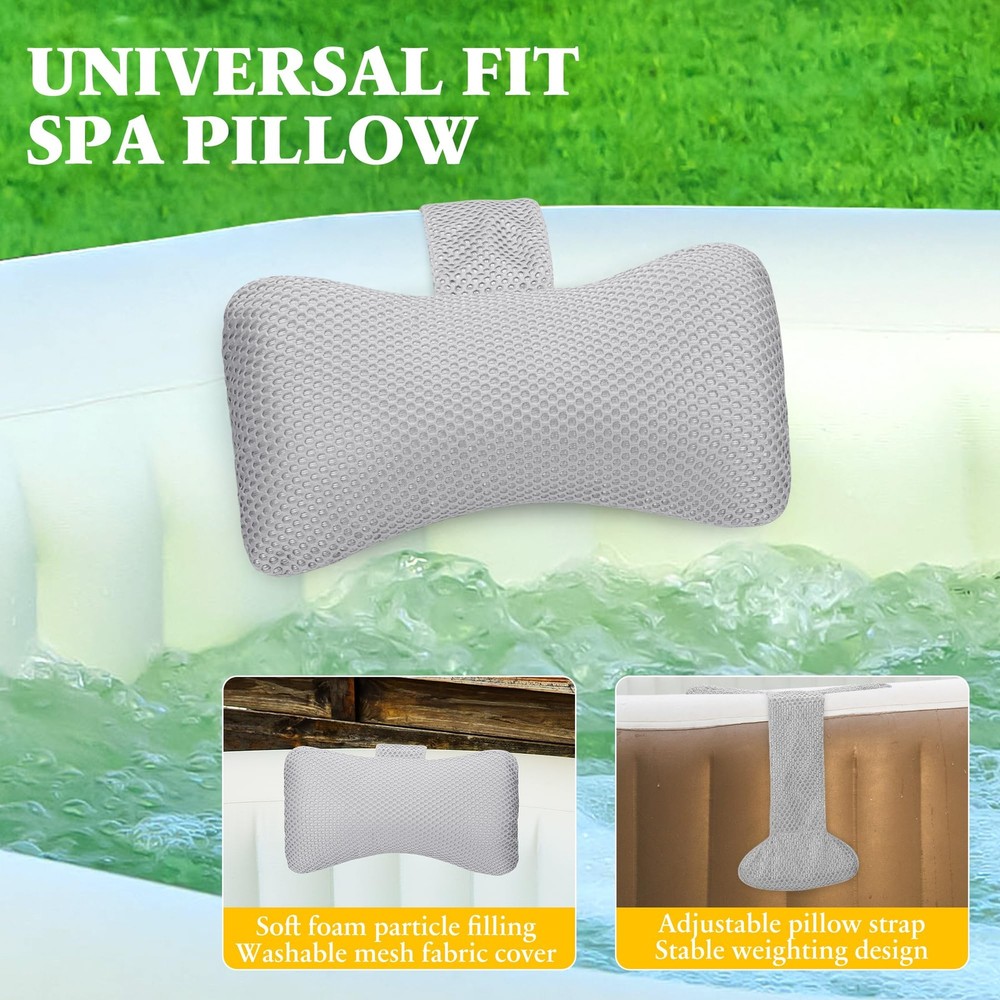 Keoltuo Hot Tub Pillow (2-Pack)，Bath for Headrest，Universal Spa Grey