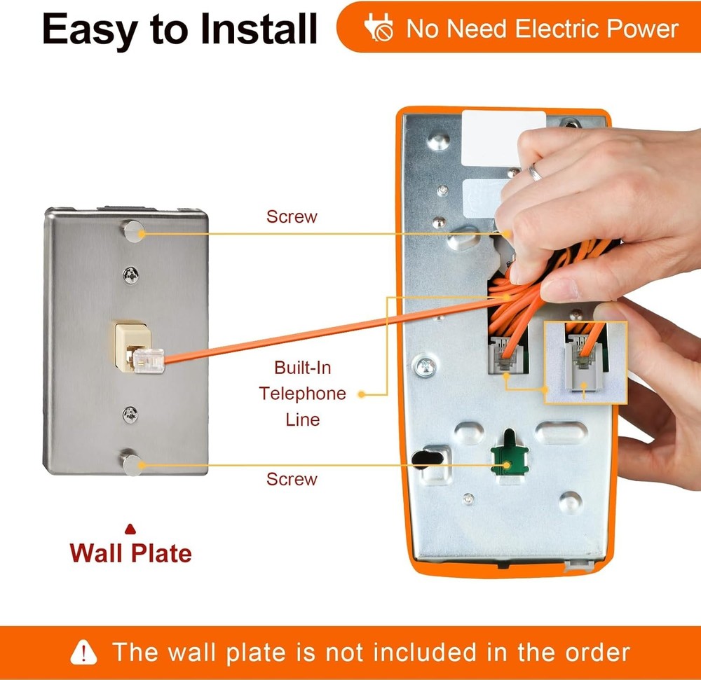 Classic Orange Wall Phone, Loud Mechanical Ring=