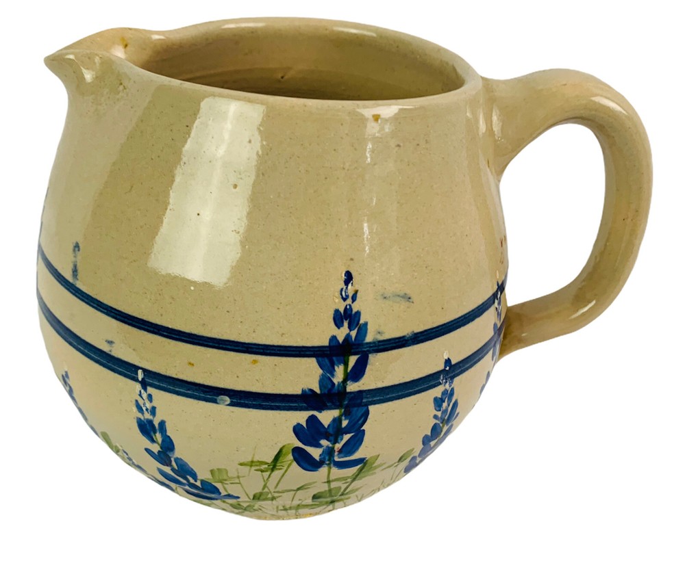 Texas Bluebonnet Ceramic Pitcher Flowers 1 Quart Handle Stoneware Hand Painted