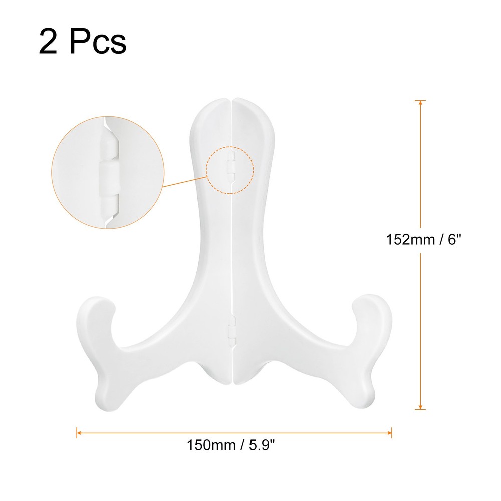 2pcs 6" Easel Plate Holder Plastic Folding Display Stand White for Decorative