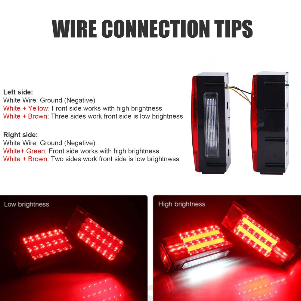 Left+Right LED Submersible Trailer Boat Rectangle Stud Stop Turn Tail Lights Kit