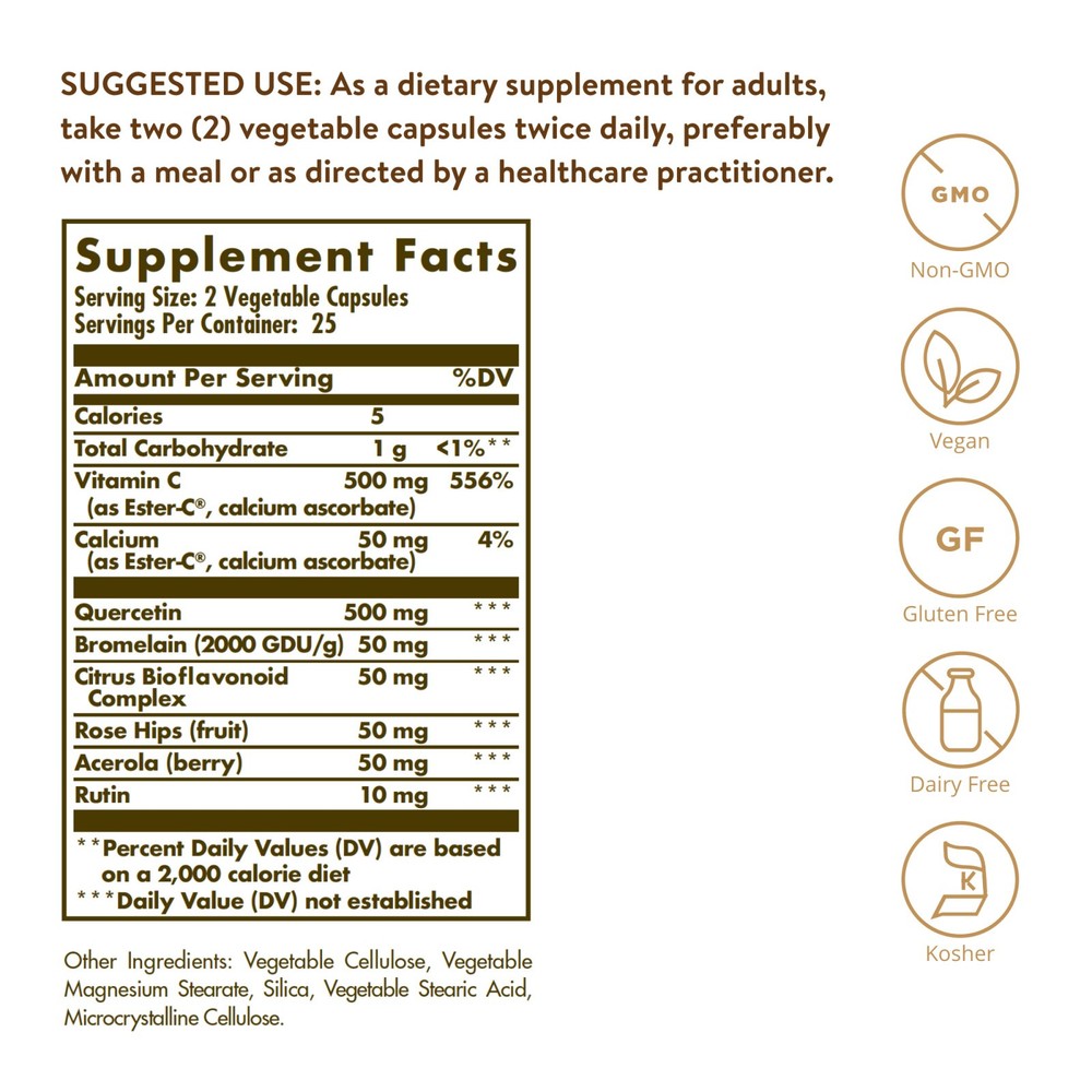 Solgar Quercetin Complex with Ester-C Plus 50 Vegetable Capsules, Immune Support