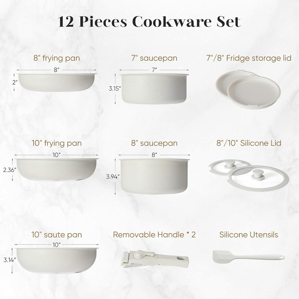 12 Pcs Pots and Pans Set Nonstick Kitchen Cookware Set with Detachable Handle