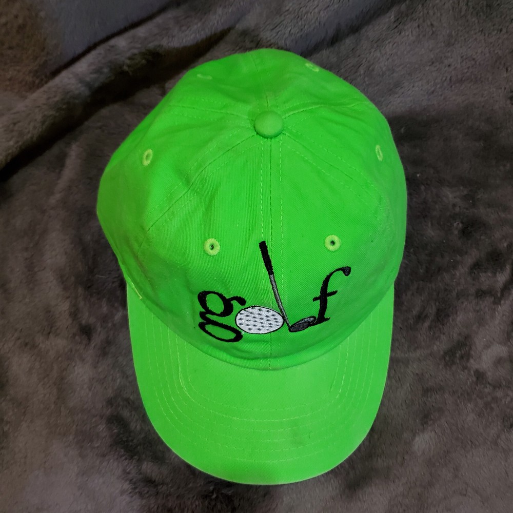 Lime Neon Green Golf Logo Embroidered Design Hat Cap Adjustable Strap