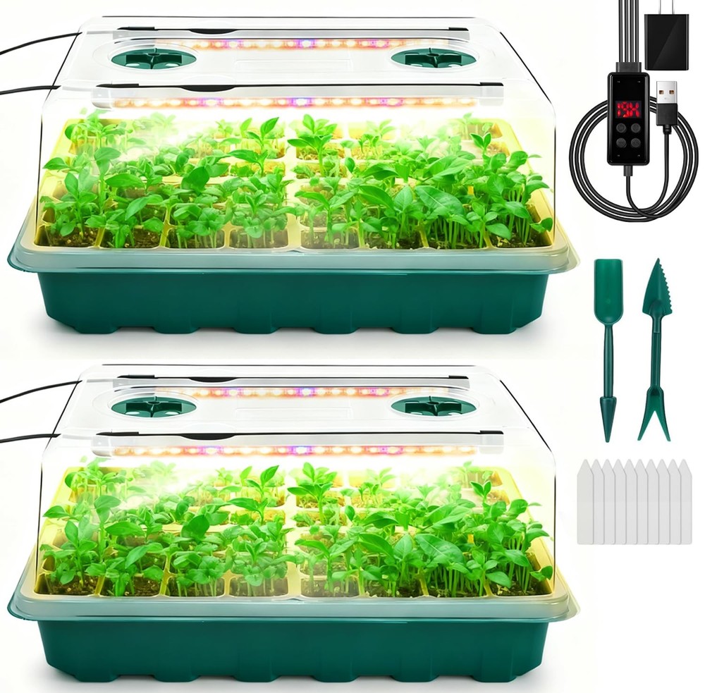Starter Tray with Grow Light, 96-Cell Starter Kit, Seedling Starter Trays wit...