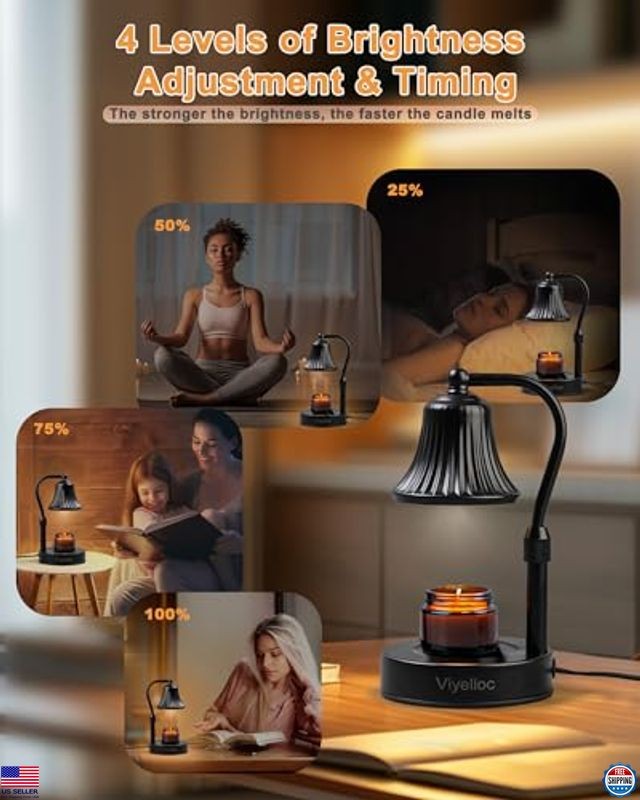 Candle Warmer Lamp with Timer & Dimmer, Adjustable Height, 2 Bulbs, Home Decor