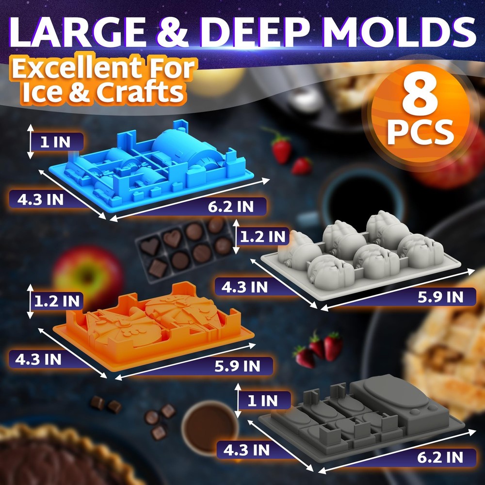 8Piece SciFi Silicone Molds Set Flexible Space Ice Cube Trays for Easter Bru...