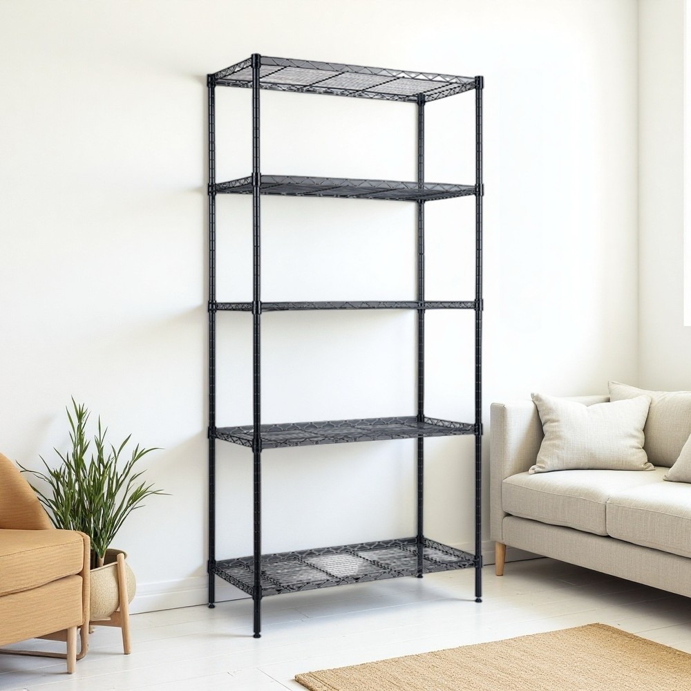 5-Tier Wire Shelving Unit - Adjustable, Black & Modular Kitchen Storage Rack