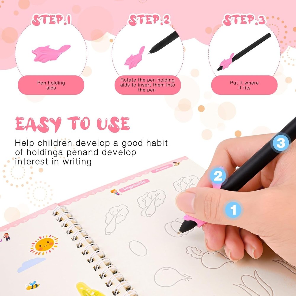 4 Pc Magic Grooved Practice Copybook,Reusable Writing...
