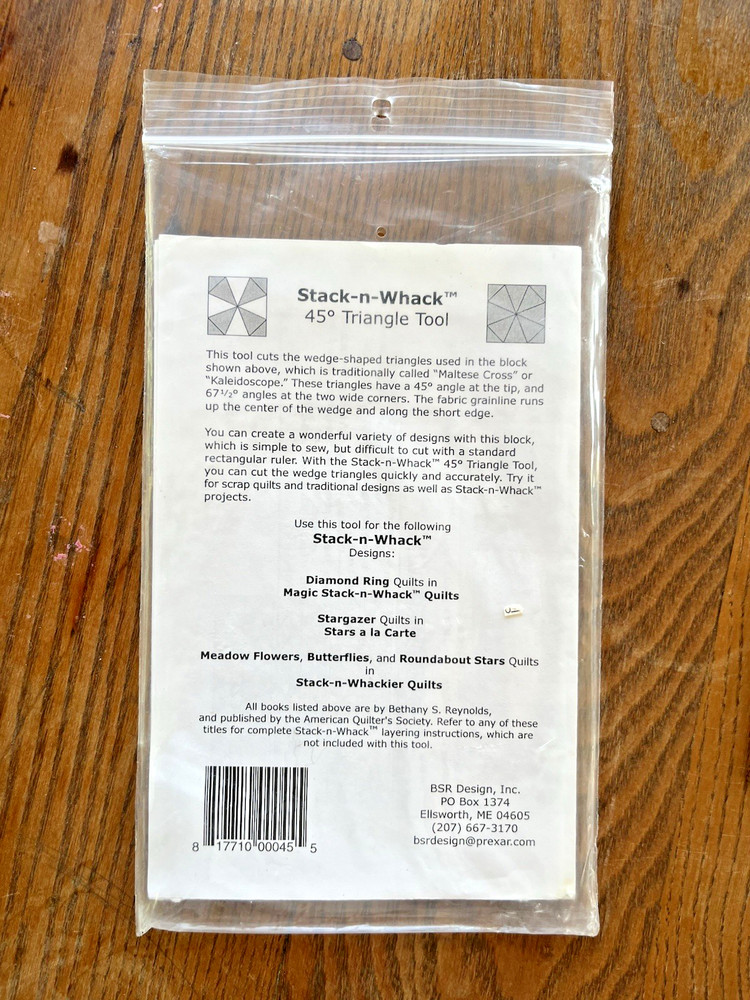 Stack-N-Whack 45° Triangle Tool Quilt Template BSR Design Acrylic w/ Instruction