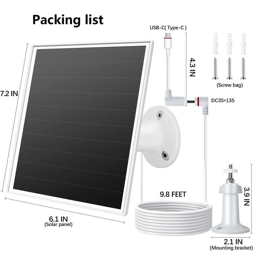 6W Solar Panel for Ring Camera, Charger white-1Pack, white-1Pack