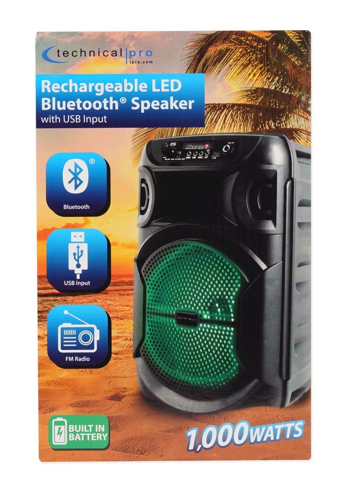 Technical Pro Rechargeable 8" LED Karaoke Machine System w/Bluetooth+Microphone