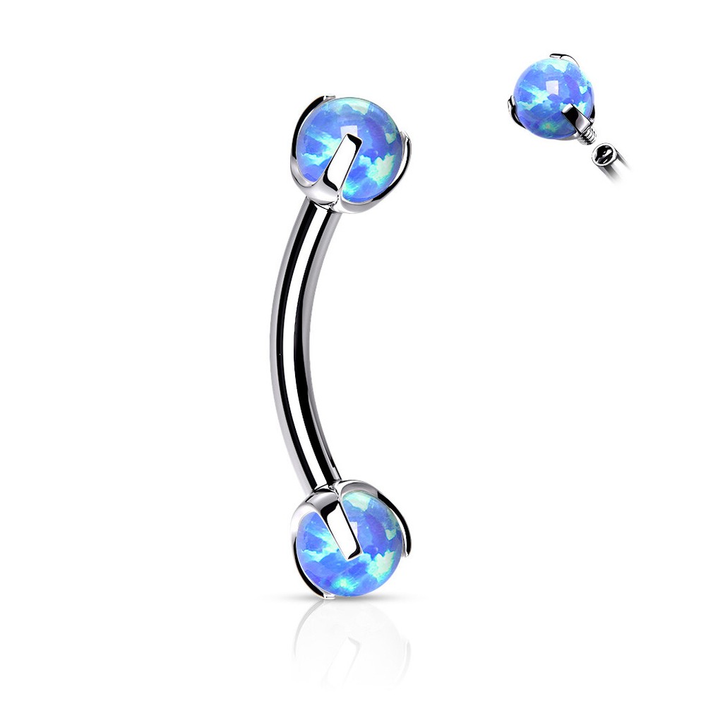 Claw Set Opal Internal Threaded Surgical Steel Curve Bar Eyebrow Ring Piercing