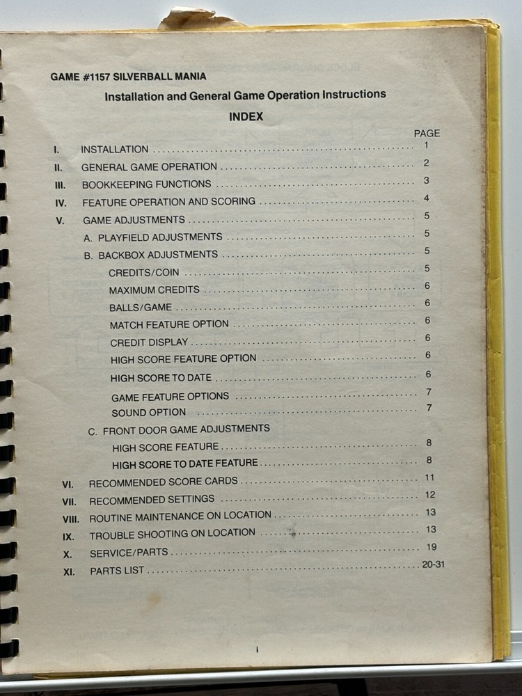 ORIGINAL-BALLY-SILVERBALL MANIA-INSTALLATION & GAME OPERATION INSTRUCTIONS