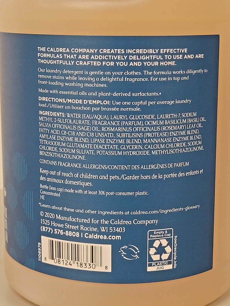 Caldrea Detergent, BASIL BLUE SAGE, 64 oz - Plant Based -DISCONTINUED