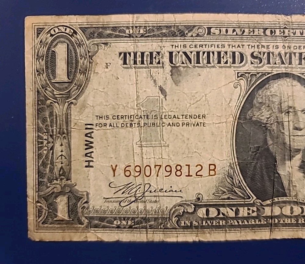 RARE 1935a Hawaii WW2 $1 Silver Certificate With Ink Errors & Misaligned