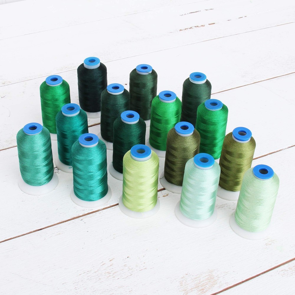Threadart 16 Cone Green Color Builder Polyester Thread Set - 1000m Cones