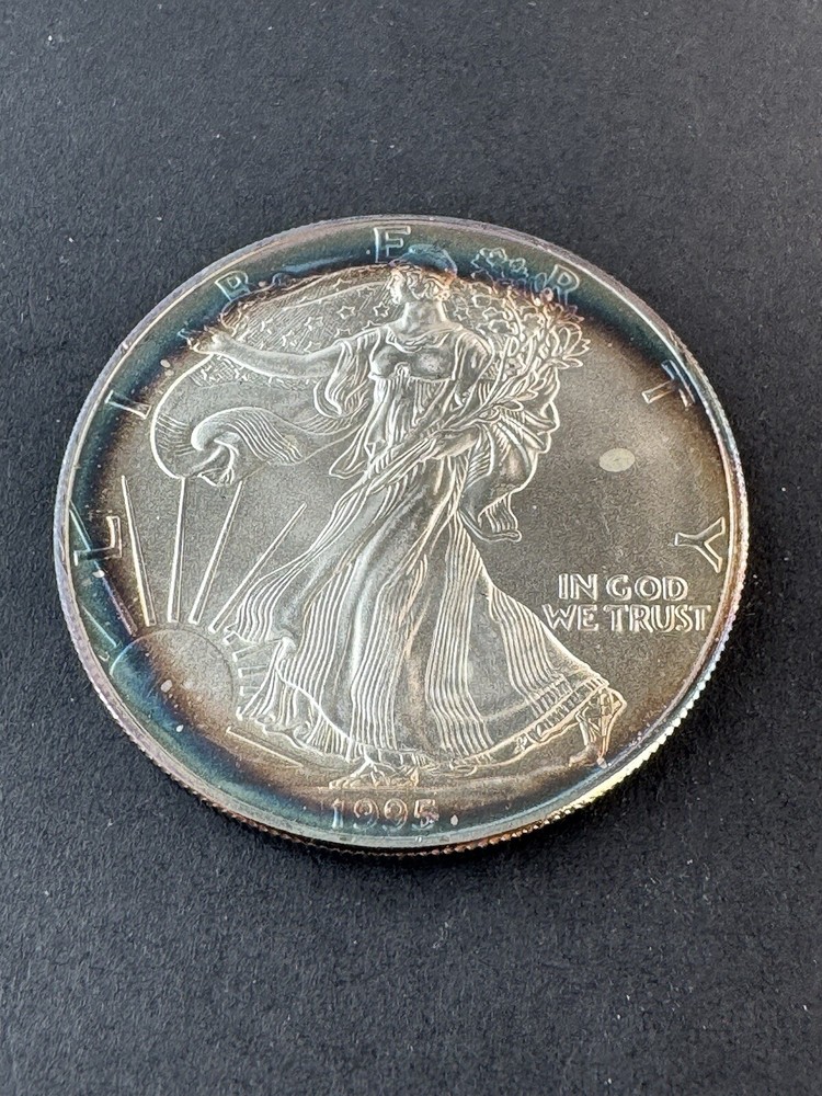 1995 American Silver Eagle 1 Oz Silver Coin Rainbow Toned