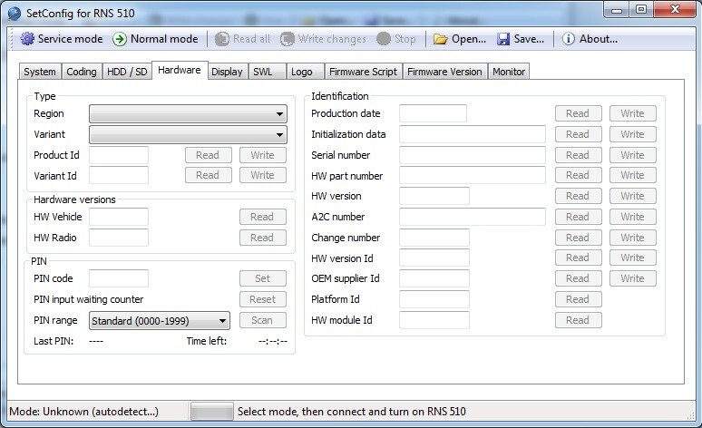 SetConfig 2.4.0 for RNS Radio Identify Supports RNS510 RNS810 RNS850 Pin code
