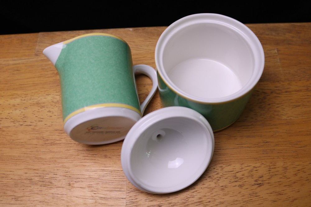 Fitz & Floyd Correlations Green Creamer & Sugar Bowl