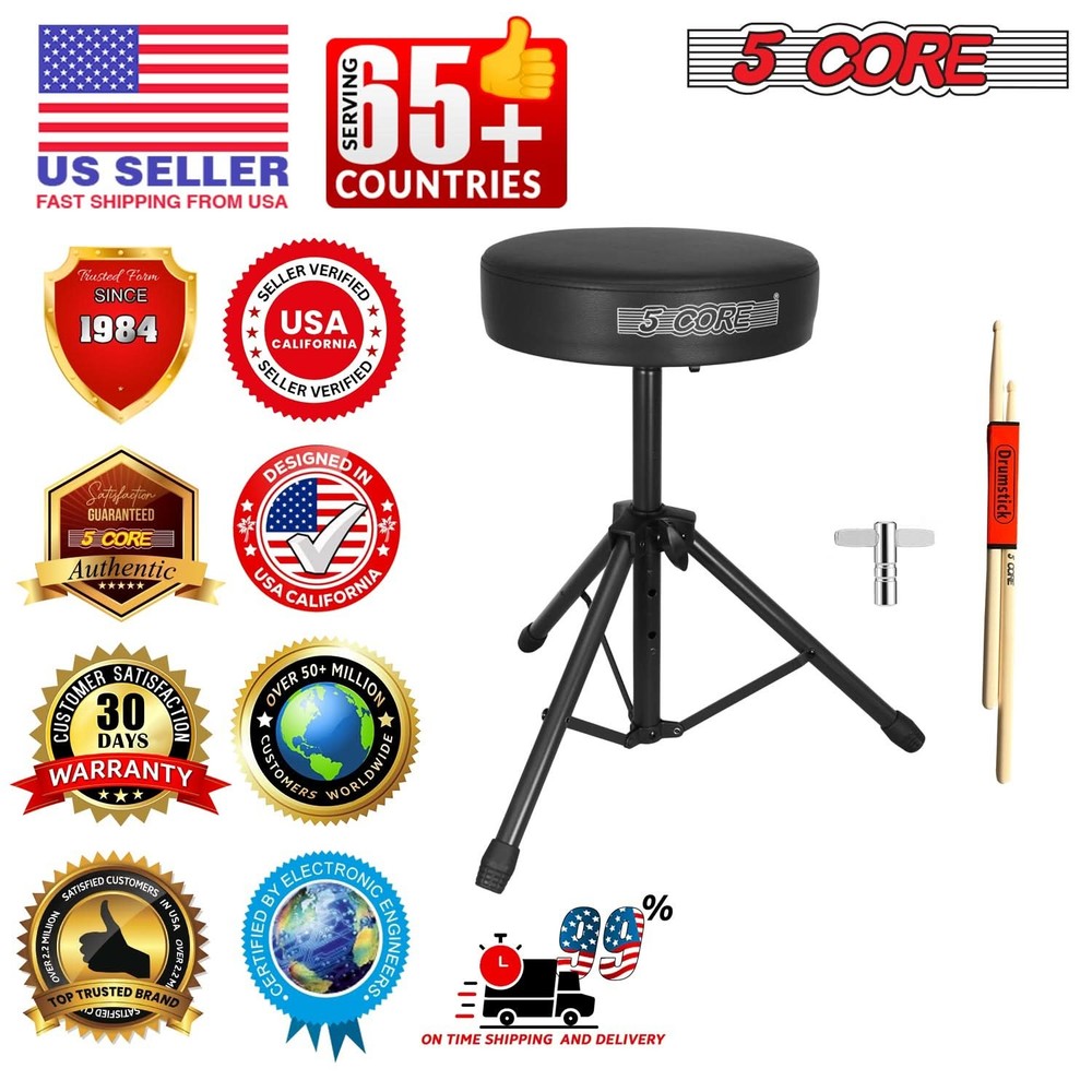 5 Core Drum Throne 3" Padded Comfortable 330Lb Capacity Drummer Stool Adjustable