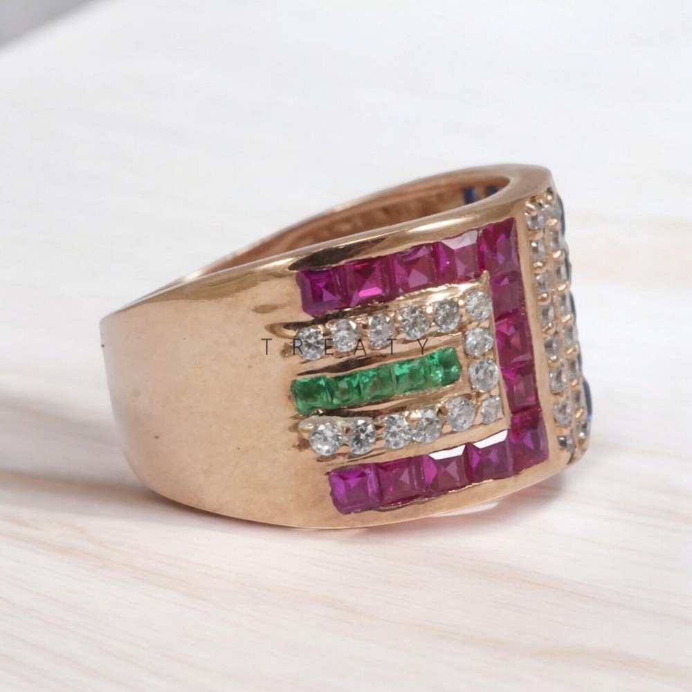 Ruby Square Cut With 925 Sterling Silver Gold Plated Ring For Men's #A113