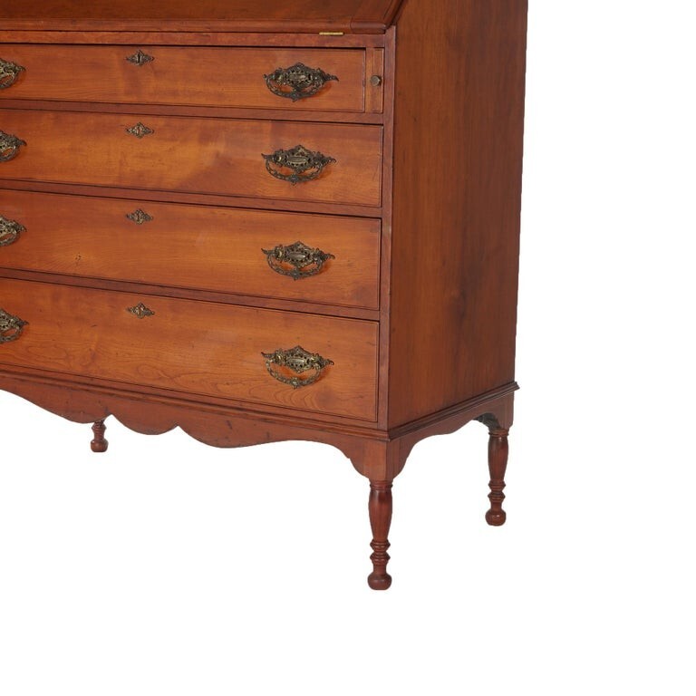 Cherry Drop Front Desk with Graduated Drawers & Brass Gallery C1820
