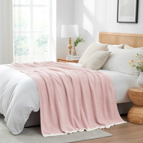 Ultra Soft Throw Blanket for Couch Bed Sofa Throw(50"x60") Solid Soft Pink
