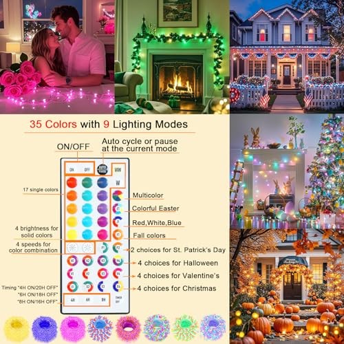 Color Changing Christmas String Lights with Clear wire, RGB with Remote