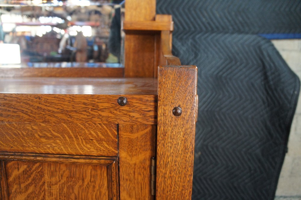 Antique Come-Packt Quartersawn Oak Mission Buffet Sideboard Server w Mirror