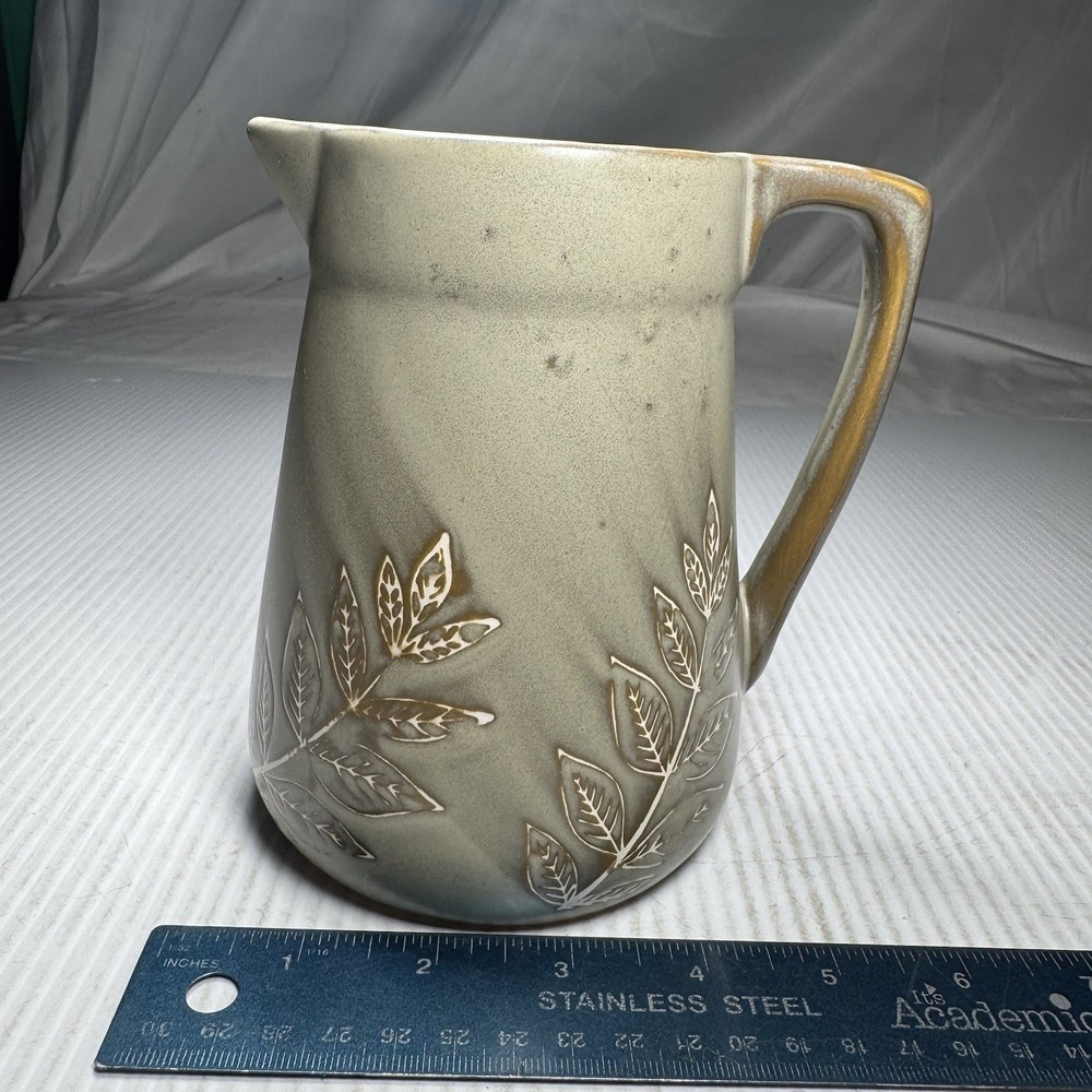 VTG 6” Pitcher With Leaf Wax Release Impressions Decorative