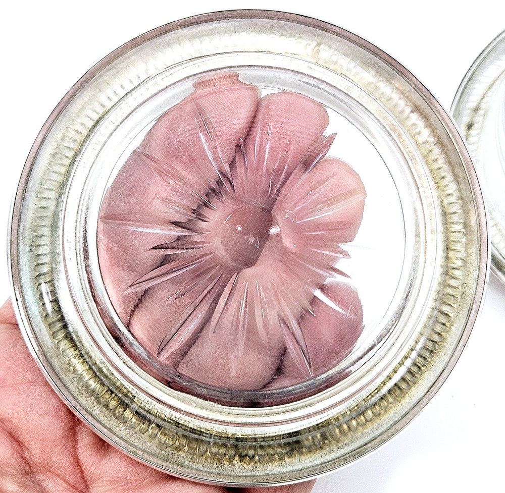 Pair Frank M Whiting Sterling Silver Overlay Crystal Coasters