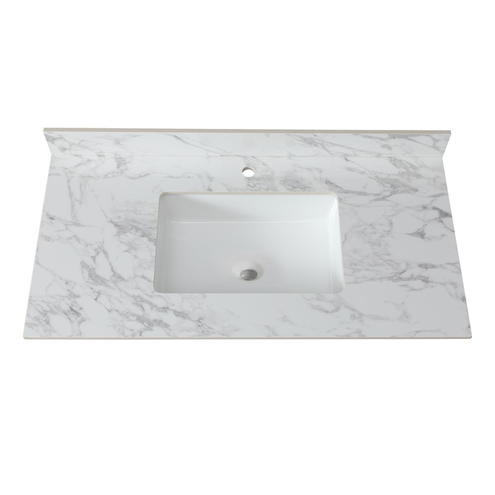 43"x22" Sintered Stone Bathroom Vanity Top with Rectangular Ceramic Sink, 1