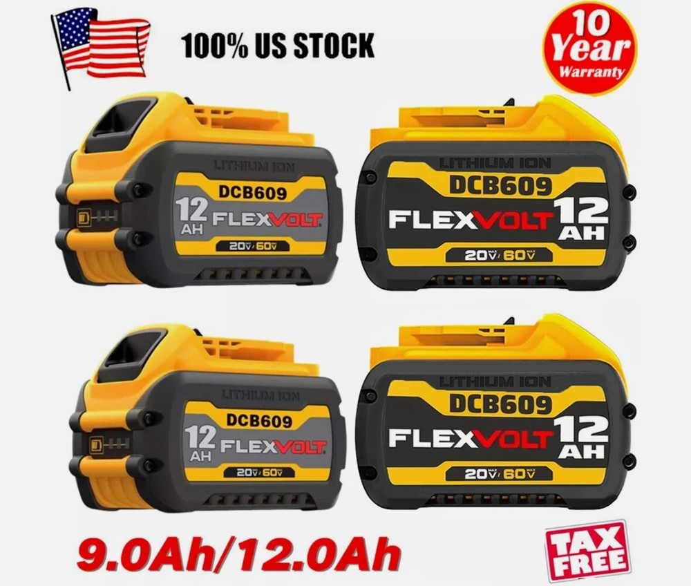4-Pack 12Ah 20V/60V MAX Replacement for DEWALT Battery Lithiumion DCB612 DCB606