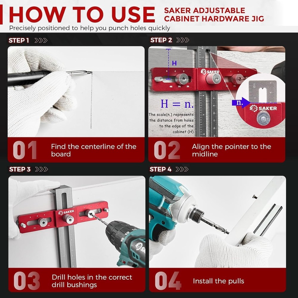 Cabinet Hardware Doweling Jig - Cabinet Handle Template Tool for Knobs and Pu...