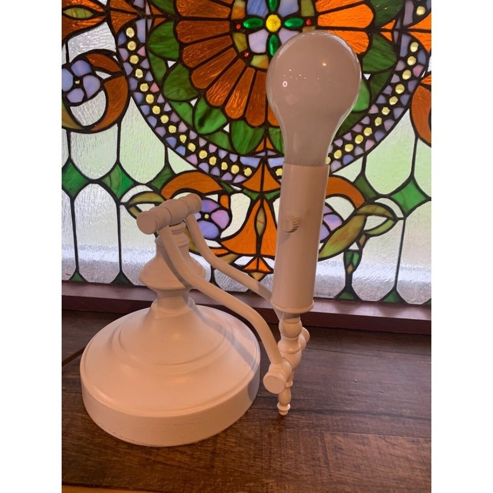 Vintage Painted White Hinged Tabletop Lamp Light Adjustable