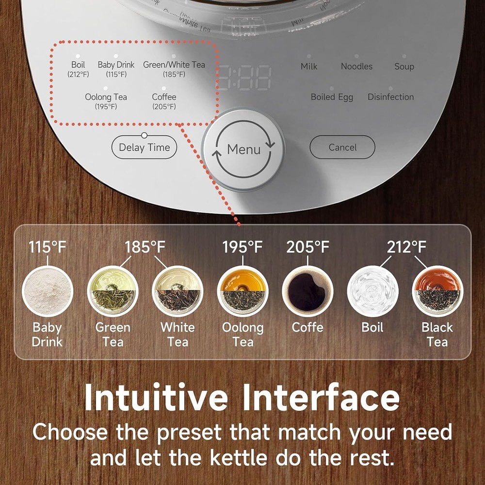 Hot Tea Coffee Maker Glass Electric Kettle With Tea Infuser Temperature Control