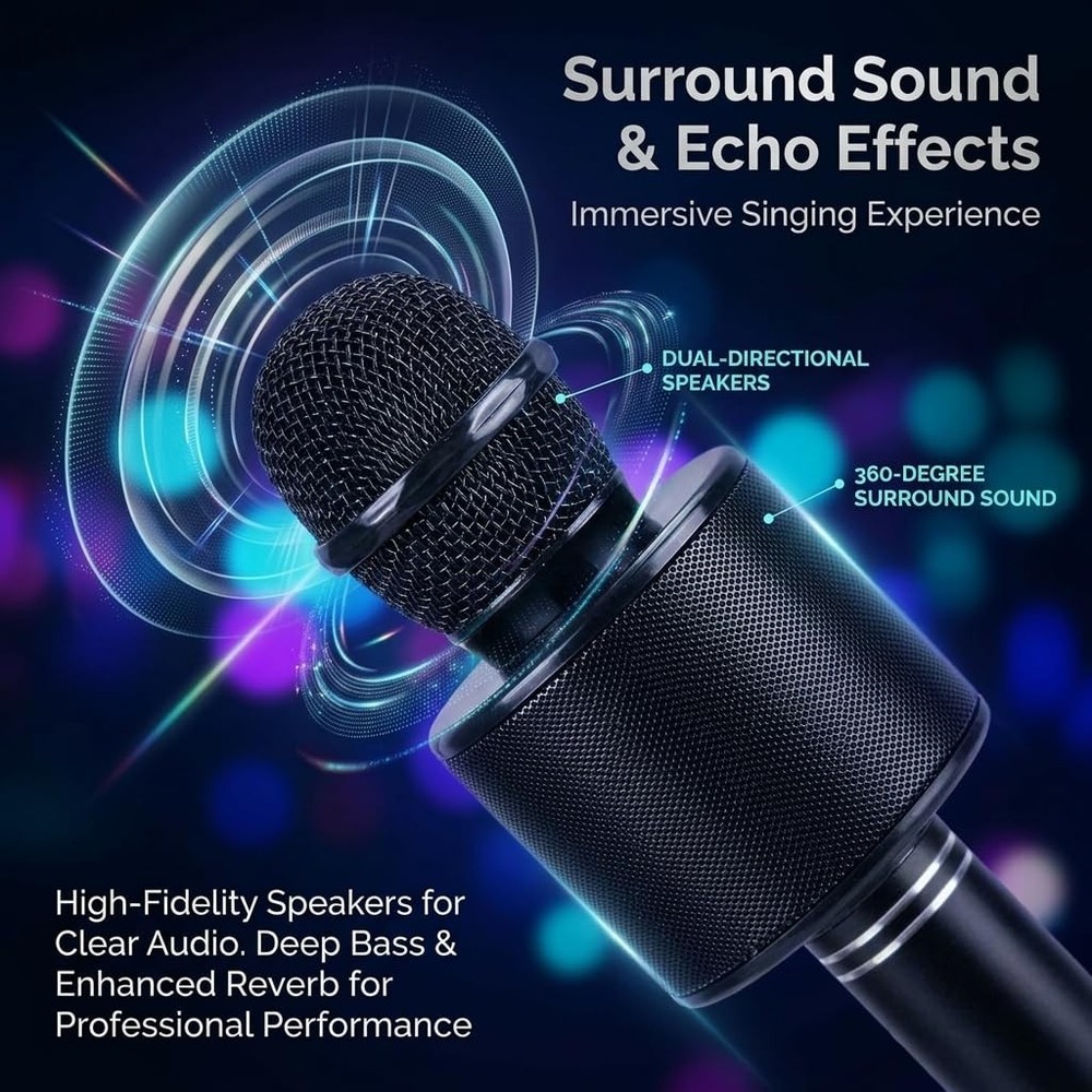 Wireless Bluetooth Microphone Karaoke Handheld Speaker 3-in-1 Portable