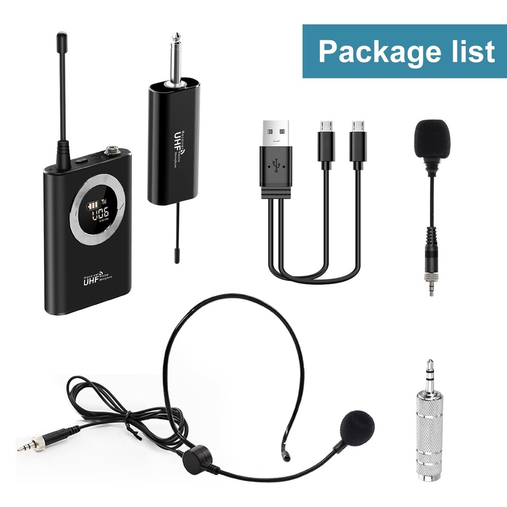 Wireless Microphone Headset, Head Mic Speaker System, UHF Professional U80-B