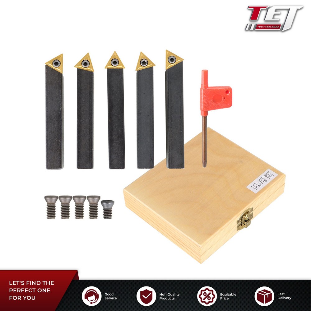 5-piece 1 / 2 "lathe indexable carbide insert + turning tool bit holder kit