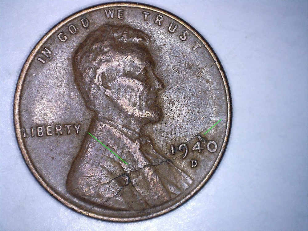1940 D Lincoln Cent Error Lamination