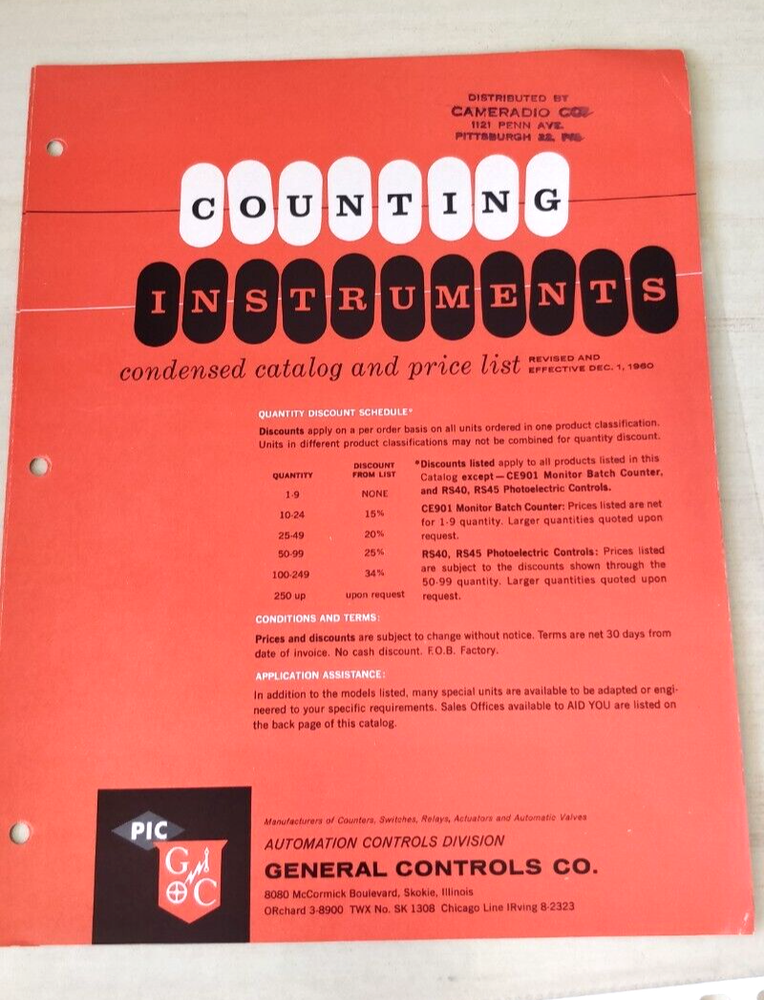 1960 General controls Co ~ Counting Instruments ~ Condensed Catalog & Price List