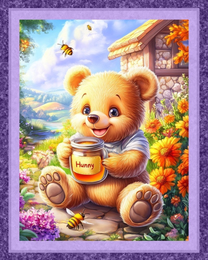 Hunny Bear Fabric Baby Quilt Panel 36" x 45"