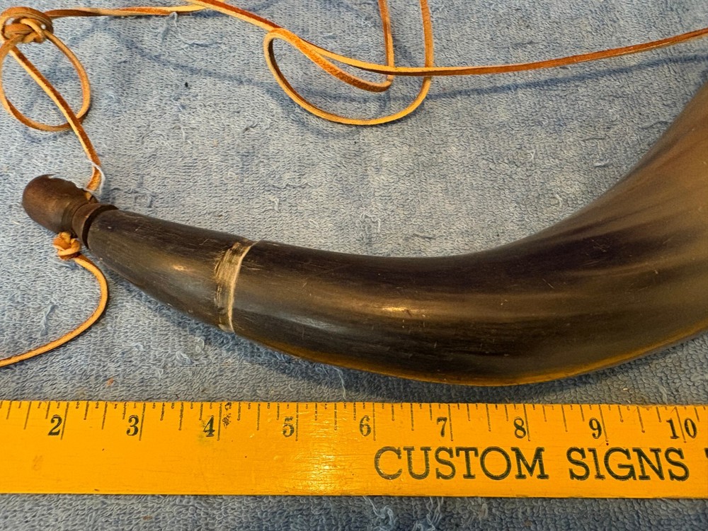 Vintage Muzzleloader Powder Horn with Leather Strap Wood Plug