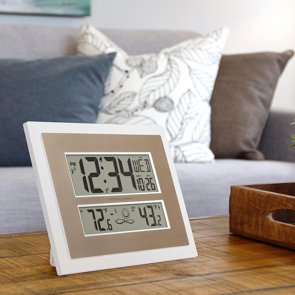 La Crosse Technology Atomic Digital Wall Clock with Temperature & Forecast White