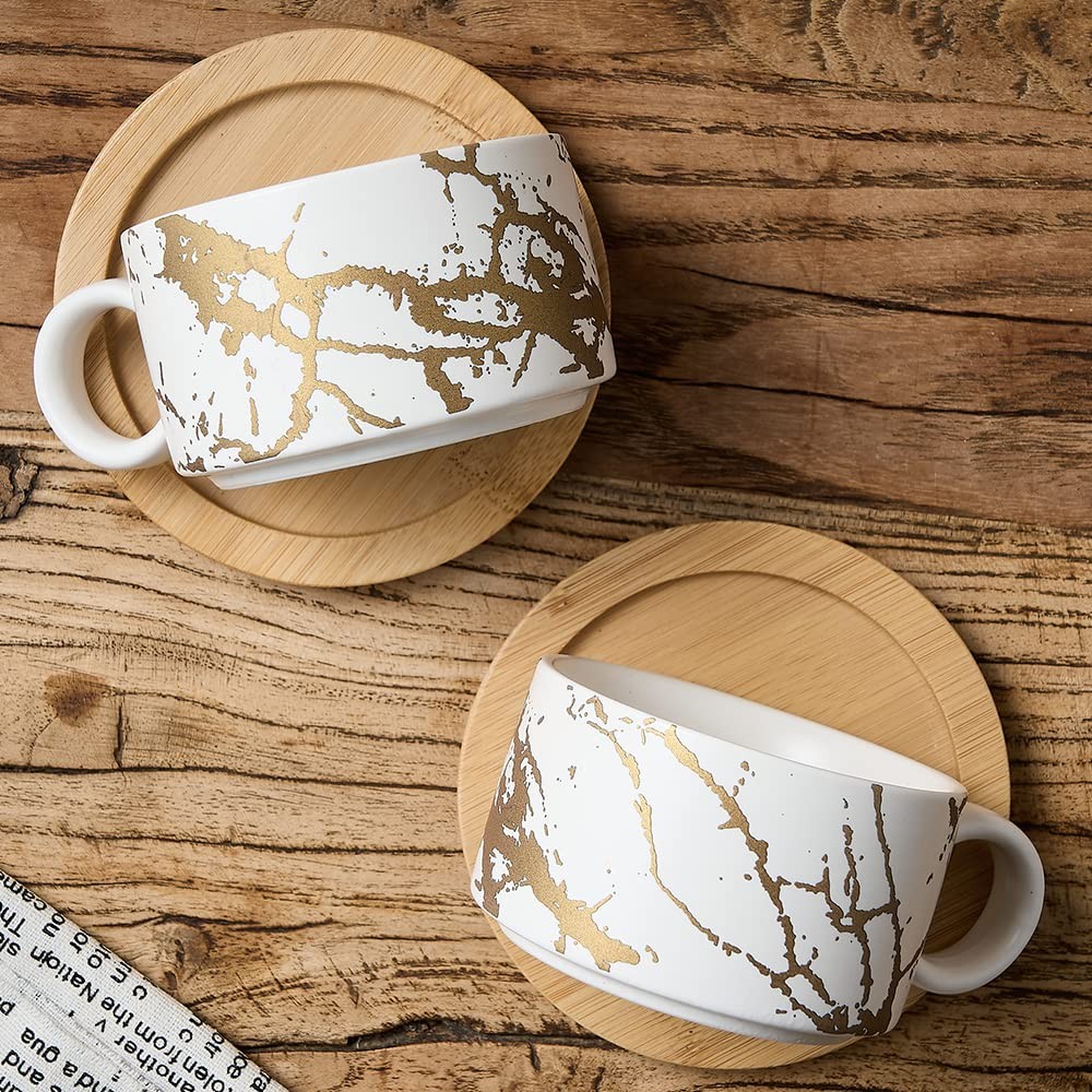 Porcelain Espresso Cup with Metal Stand 6 Ounce Stackable Ceramic Demitasse E...