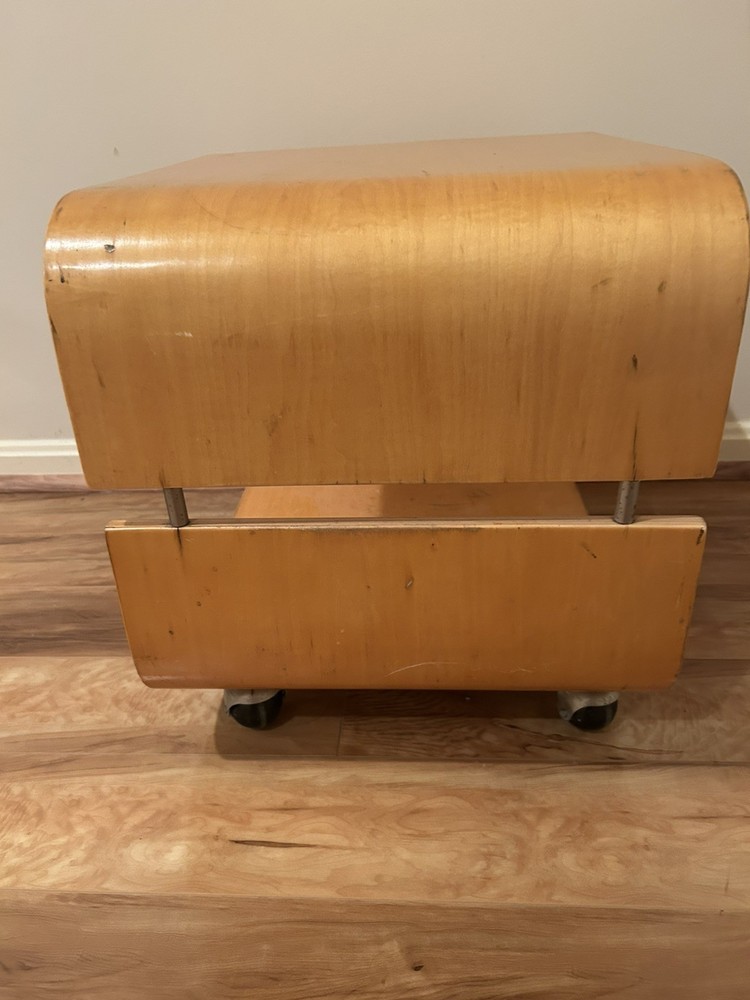Vintage Danish Industrial Bentwood Rolling Cube Side/End Table